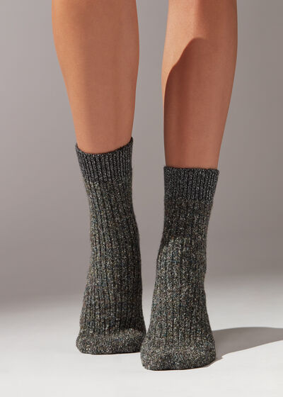 Short Ribbed Wool and Glitter Socks