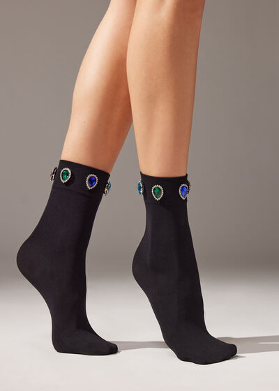 Opaque Socks with Colorful Stones