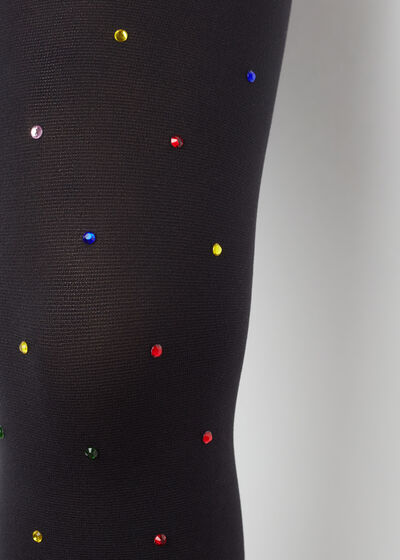 Girls’ Tights with Multicolored Rhinestones