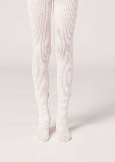 Girls’ Ribbed Cotton Tights with Bow